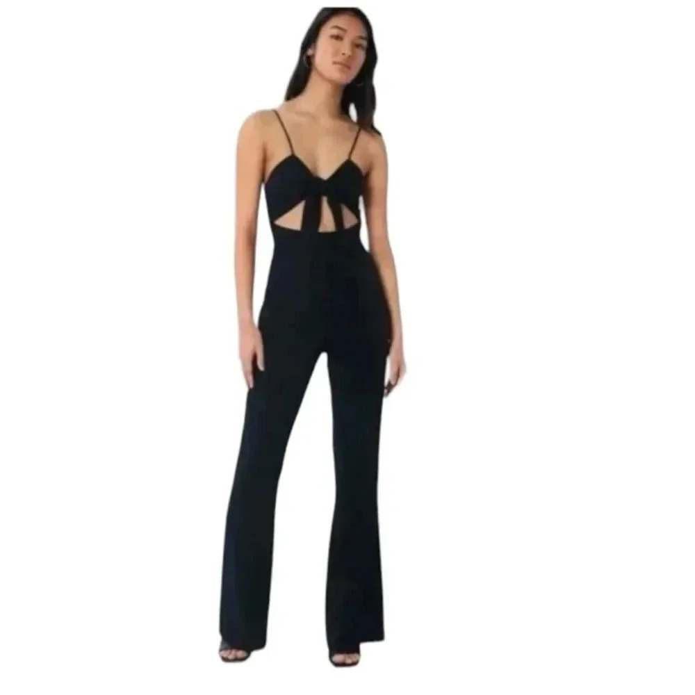 Lita by Ciara Womens Black Jumpsuit Tie Front Spaghetti Straps Size S NWT